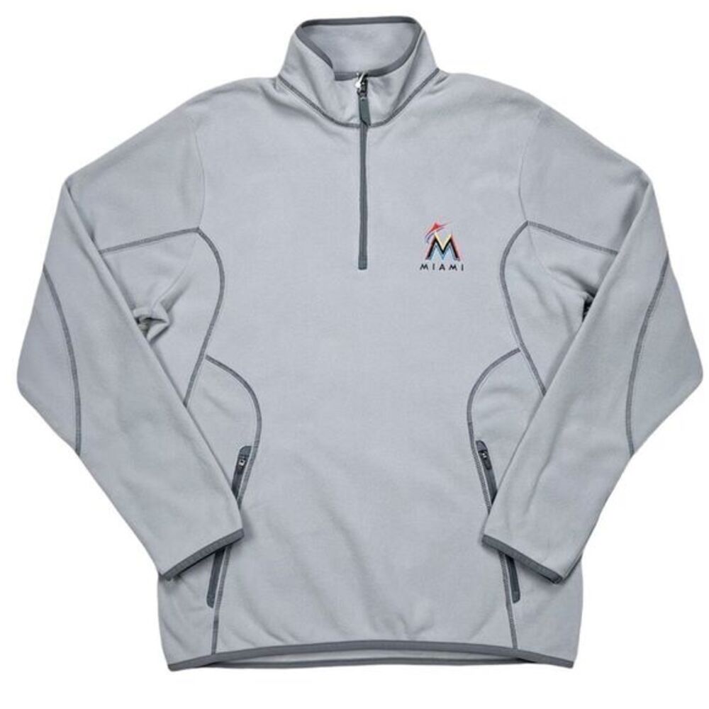 Antigua Men's MLB Miami Marlins Grey Fleece Ice Pullover 1/4 Zip‎ Size Medium